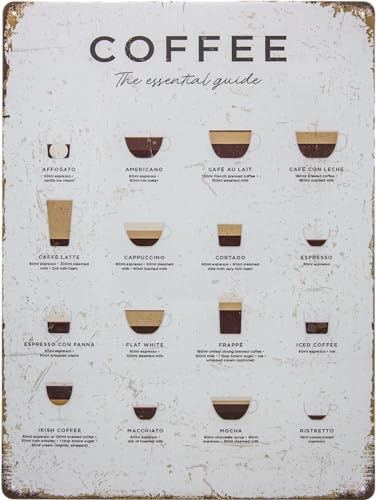40 x 30 cm wetterfestes KAFFEE Café Blechschild, Spezialitäten Rezept, Deko Übersicht Wandschild...