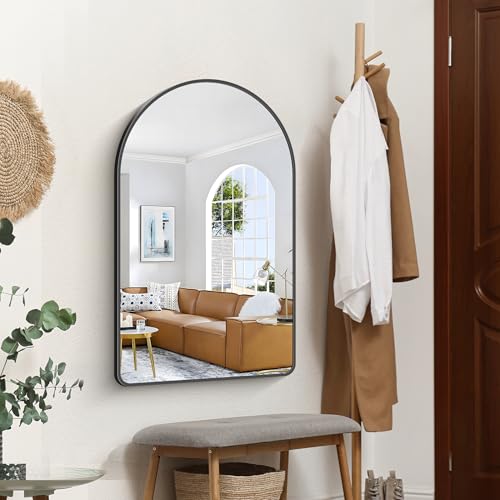 Image of FORBATH Large Arched Wall Mirror 40x24 Inch, Black Arch Bathroom Mirror with Aluminum Frame, Arched Mirror for Dresser, Fireplace,Entryway,Home Decor,Hanging or Leaning Against Wall