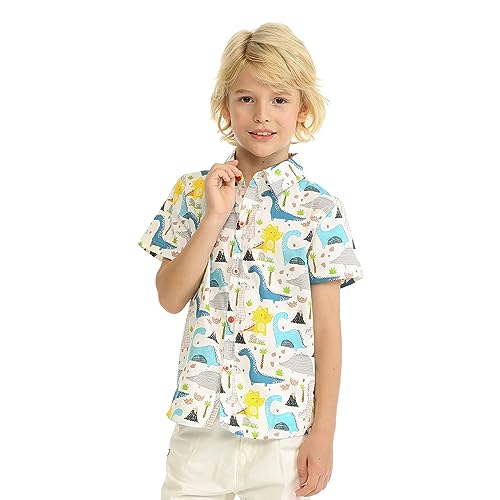 LittleSpring Boys Hawaiian Button Down Shirts Short Sleeve Cartoon Summer Casual Shirt4