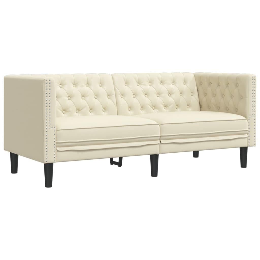 Set di 2 divani Chesterfield, in similpelle color crema, larghezza 174/194 cm, robusto divano imbottito per soggiorno, elegante divano con bottoni