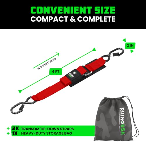 Image of Rhino USA Boat Transom Straps (2-Pack) - Trailer Tie Downs for Boats