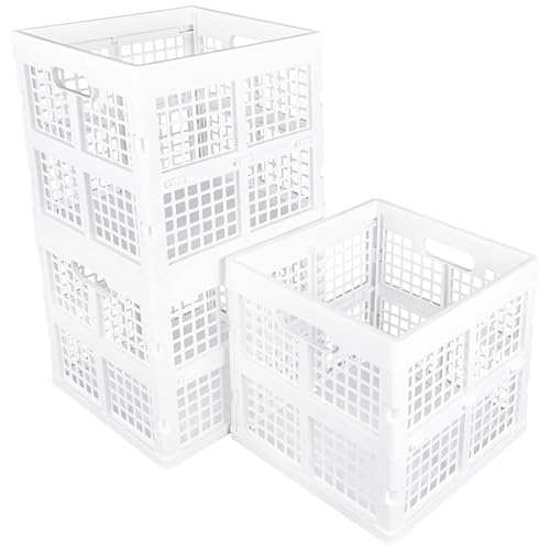 Eslite 3-Pack Collapsible Plastic Storage Crates Foldable Crates for Storage 16L (White)