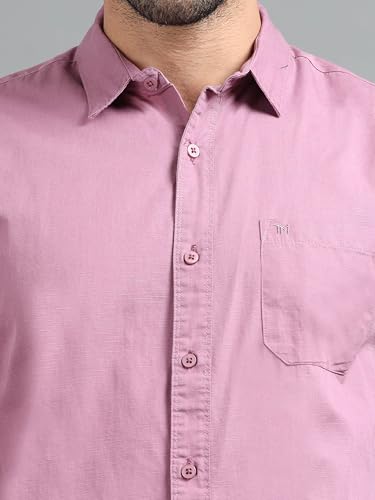 Image of Men Slim Fit Solid Spread Collar Casual Shirt