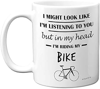 Cycling Gifts for Men Women - in My Head I'm Riding My Bike - Funny Gifts for Cyclists, Biker Gifts, Mens Mountain Bike Gifts, 11oz Ceramic Dishwasher Safe Premium Mugs Cup - by Stuff4