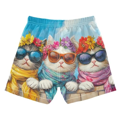 DOMIKING Sunglasses Kitten Blue Toddler Boys' Swim Trunks Mesh Lining Swim Shorts for Pool Gym Beach Adjustable Waist 2T2