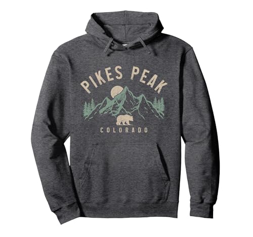 Pikes Peak Colorado Rocky Mountains Bear Nature Vintage Pullover Hoodie, Adult Unisex, Dark Heather Grey, Medium