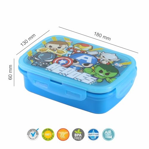 Image of SKi Homeware Snap Lock Lunch Box with Stainless Steel Removable Inner Container +125ml Steel dabbi + Steel Spoon | Leak Resistant | Avenger