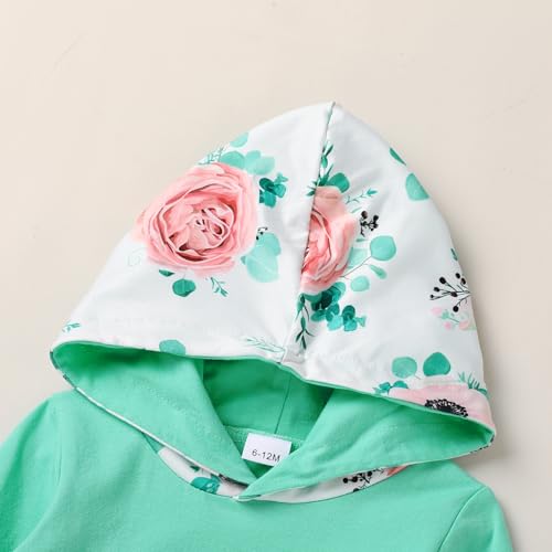 HAPPYMA 2pcs Infant Toddler Baby Girl Long Sleeve Sweatshirt Kangaroo Pocket Floral Hoodie Tops Pants Fall Winter Clothes Set4
