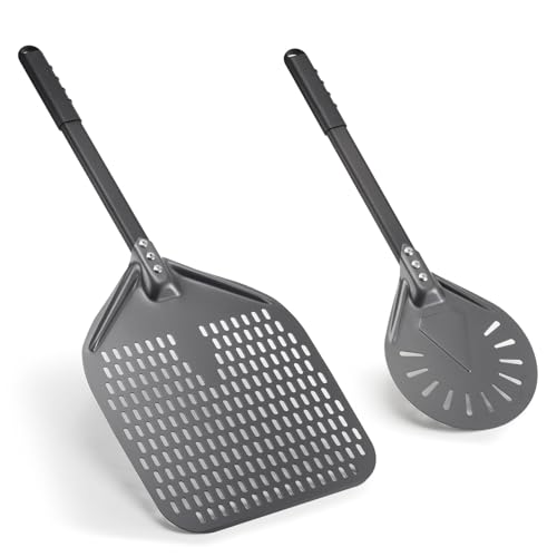 Joylongde Pizza Peel 14 Inch+7 Inch, Aluminum Metal Pizza Turning Peel, Professional Pizza Spatula Paddle for Homemade Pizza