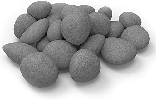 24 PCS Fireplace Ceramic Pebbles for Firepits ，for All Types of Indoor, Gas Inserts, Ventless & Vent Free, Electric, or Outdoor Fireplaces & Fire Pits. Realistic Clean Burning Accessories … (grey)