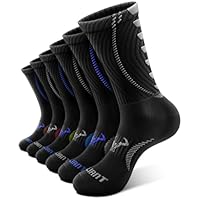 Bigant Mens Socks Athletic Compression Cushioned Crew Performance Sports Work Socks Running Arch Support Upgraded Wicking(Black,Shoes Size:Men 11-13)