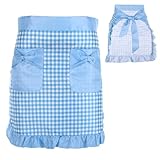 Psyqtsuary Blue Gingham Apron Waist Apron with Pockets Adjustable Vintage Ruffle French Cooking Short Aprons for Restaurant Bistro Coffee Shop