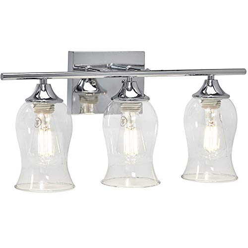 Hamilton Hills Classical 3 Glass Shade Polished Chrome Bathroom Vanity Light Fixture  2700K LED Bulbs Included