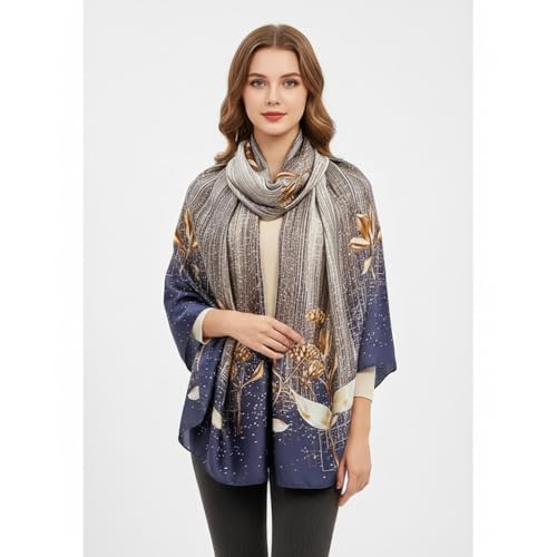 Image of Floral Printed Silk stole | silk Scarf for Women | stylish silk stole for women | Soft Lightweight Stole, Shawl & Neck Wrap | Scarf for Wedding, Party, Travel & Casual Wear