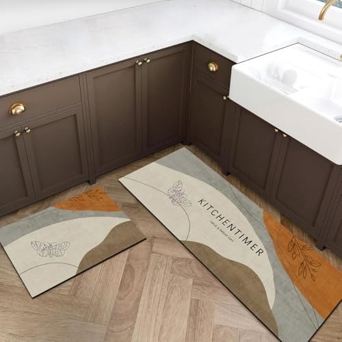 Image of Glaceon Farmhouse Kitchen Mats for Floor 2 Piece Set Kitchen Rugs and Mats Non Skid Comfort Kitchen Standing Mat for Bedroom Laundry Room (ASM13)