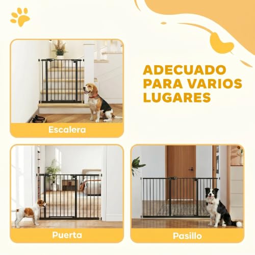 Miniatura 8 de Pawhut Barrera De Seguridad Para Perros Extensible 74-147,5 Cm, Para Puertas Y Escaleras, Barrera Para Perros, Cierre Automático Montaje A Presión Doble Bloqueo 3 Extensiones 17,5 20,3 30,5 Cm Negro