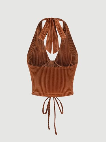 Lace Up Halter Crop Top Rust Brown - Image 2