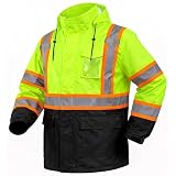 FATONE Hi Vis Rain Jacket Waterproof Class 3 High Visibility Rain Gear for Work Reflective, Safety Rain Coats for Men with Black Bottom Lightweight, Yellow (L/XL)