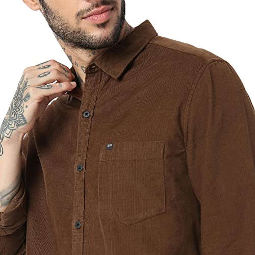 Image of Spykar Men's Slim Fit Raised Collar Full Sleeve Solid Casual Shirts