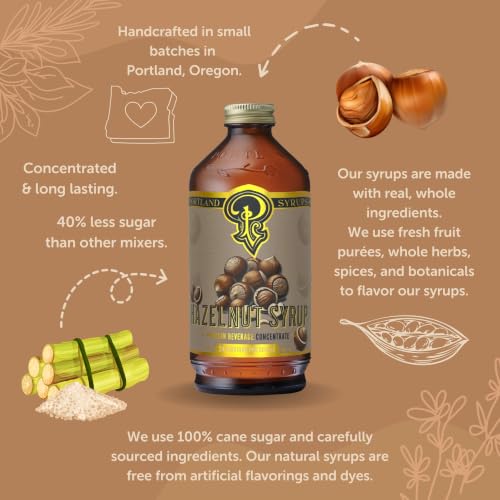 Image of Portland Syrups Hazelnut Syrup - Flavoring for Coffee, Lattes, Cold Brew, Macchiatos, Cocktails, Desserts - Ideal for Drinks & Adding a Hazelnut Touch to Any Beverage - 12 oz, 24 servings (Pack of 1)
