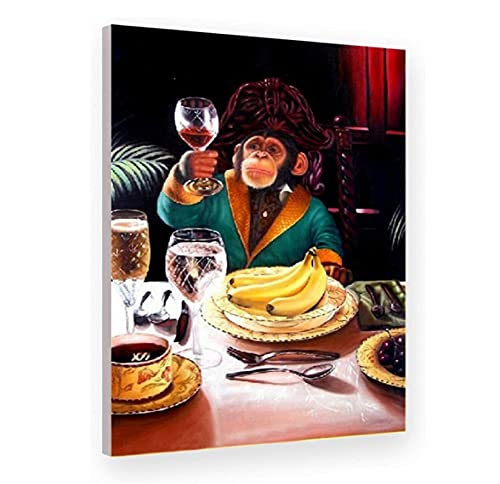 Leinwandbild Abstrakte Wandkunst Leinwand Malerei Tierbild Affe Schimpanse Weintrinken Rauchen Posterdruck Wohnzimmer Wohnkultur 40x60cm/15,7 "x 23,6" Innenrahmen10 Cover