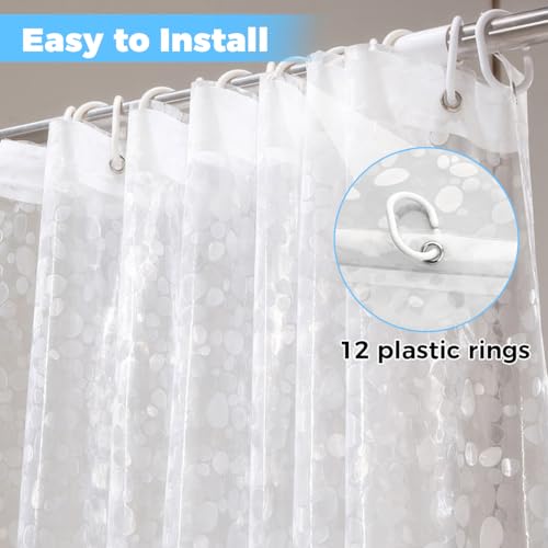 Duschvorhang Transparent 180x200 cm,Duschvorhang Antischimmel Durchsichtig 3D Kieselsteinen Muster,mit 12 Duschvorhangringen,Wasserdicht PEVA Plastik Duschvorhänge für Badewanne,Badezimmer,Duschbad