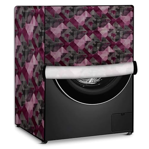Image of Stylista Waterproof Front Load Washing Machine Cover Compatible for Haier 8 kg, Chekered Pattern Maroon
