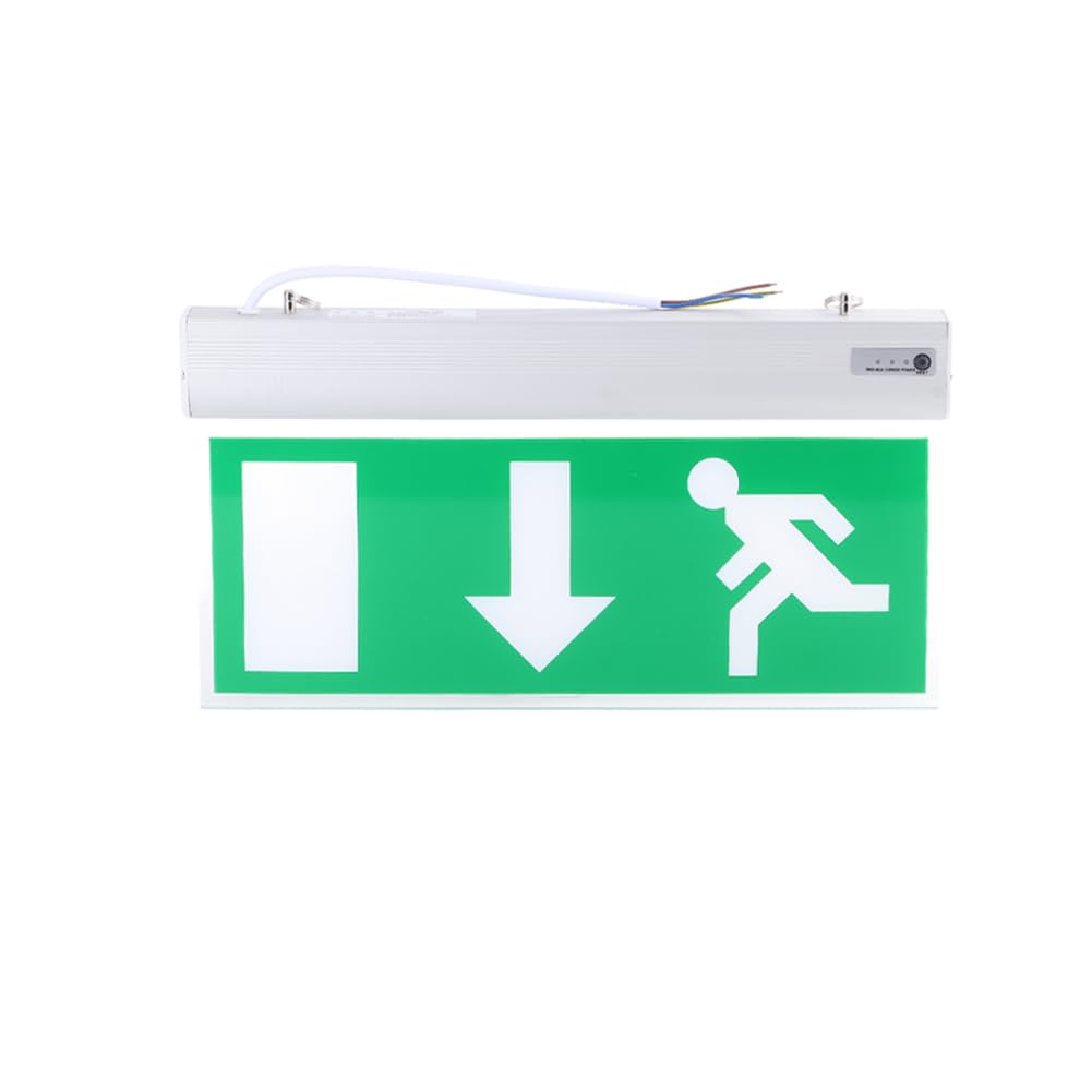 LED Emergency Exit Sign Light, Fire Arrow Down Suspended Safety Evacuation Indicator Light Bulkhead Double Sided Acrylic Lighting for Supermarket Hotel Hospital Indoor Guide Maintained 110 220V