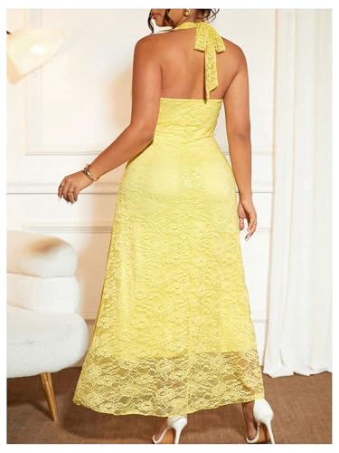 Women's Plus Size Lace Halter Dress Y2k Deep V Neck Tie Backless Sleeveless Maxi Dresses2