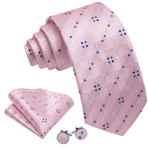 Image of YOHOWA Men Plaid /Striped Ties Set Silk Business Wedding Formal Fashion Necktie and Pocket Square Cufflinks Set