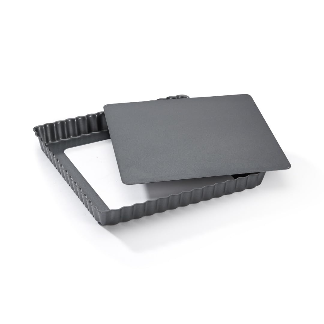 De Buyer - Moule à tarte carré à fond amovible en acier antiadhésif - 23 x 23 cm -, Noir
