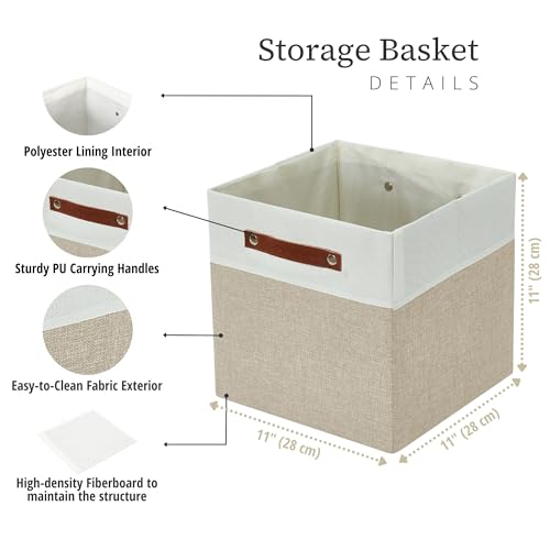 Image of DECOMOMO Fabric Cube Storage Bins - Storage Baskets for Shelves, Cube Storage Organizer for Kallax and Cubbies (Beige & White, 11 inch Cube) - 4 Pack