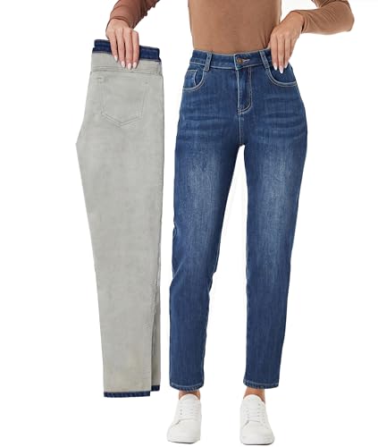Yehopere Women's Fleece Lined Jeans Cropped Girlfriend Boyfriend Winter Sherpa Fleece Lined Jean