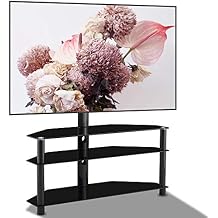 TV Stand Height Adjustable Swivel 3-Tier for 32 37 43 47 50 55 60 65 inch TVs, 3-in-1 Corner TV Stand Mount, Black