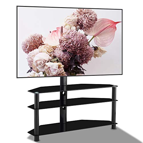 Height Adjustable Swivel 3-tier For 32 37 43 47 50 55 60 65 Inch Tvs, 3-in-1 Corner Tv Stand Mount, Black