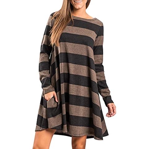 Miskely Women's Long Sleeve Striped Tunic Tops for Leggings Casual Swing Tunic Dress with Pockets Shirt (Medium, Multicolor-06 Black) Cover