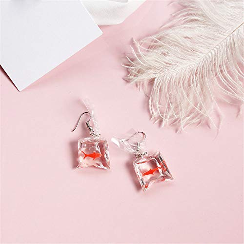Image of Funny Goldfish Earrings,Water Bag Shape Dangle Hook Earrings Charm Jewelry Gift Earrings for Women-2 Pairs(One Red& One Yellow), Resin