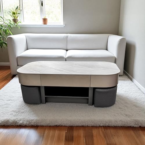 Image of The Attic Victoria Coffee Table Set with 2 stools, Modern Coffee Table for Living Room