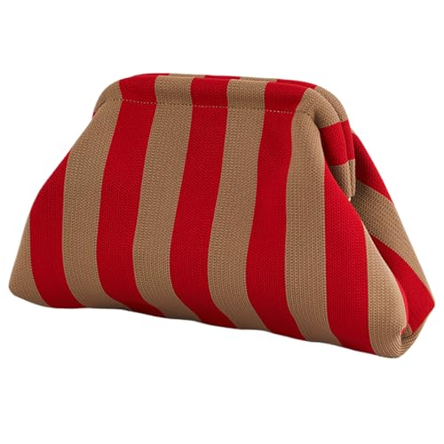 Crochet Purse 9.5x12 Inch Summer Beach Bag Stripe Woven Handbags for Women Ruched Cloud Purse Dumpling Woven Handbag for Vacation Travel