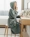 NY Threads Premium Womens Robe with Hood, Plush Fleece Long Bath Robe for Women, Fluffy Soft Women's Bathrobe, Medium, Steel Grey