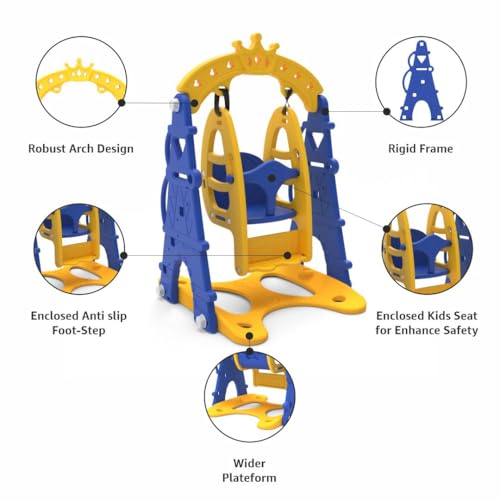 Image of Amazon Brand - Solimo (Castle) Swing for Indoor & Outdoor Use I Swing for Age 2-8 Years I Ideal for Boys & Girls | with Climbing Frame | Easy Assembly (Yellow & Blue)