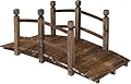 5FT Wooden Garden Bridge Arch Stained Finish Footbridge Decorative Backyard Bridge with Double Safety Railings Outdoor Lawn Pond Bridge Walkway for Garden Yard Patio Courtyard Farm Stream Creek