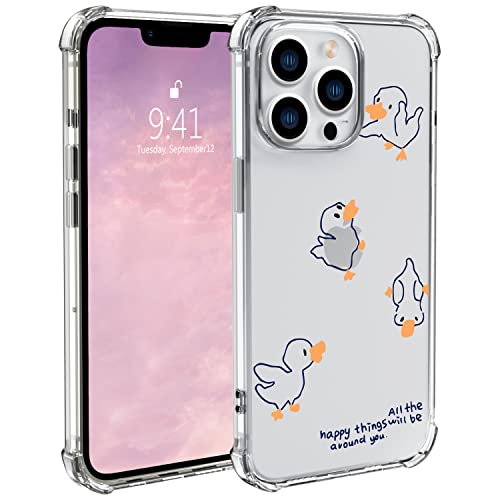 Wihytec Lovely Duck Phone Case for iPhone 13 Cute Duck Case Cover Clear Phone Case w/Four Corner Reinforced Shockproof Girly Women Phone Cover Transparent with Cute Design