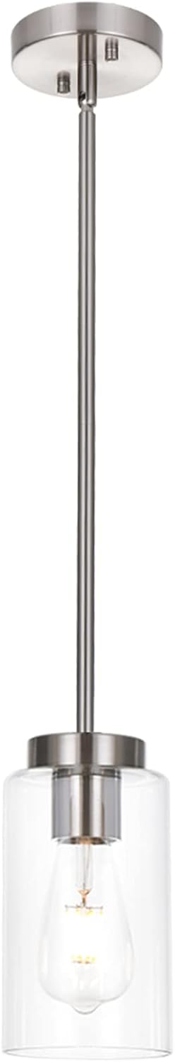 VINLUZ One Light Chandeliers Modern Clear Glass Pendant Lighting Brushed Nickel Dining Room Lighting Fixtures Hanging Contemporary Lamp Semi Flush Mount Ceiling Lights