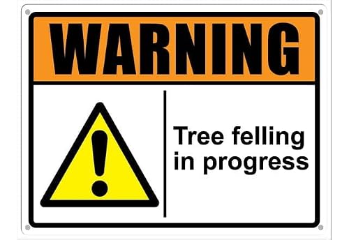 peiyeety Warning Sign Tree Felling in Progress Aluminum Tin Sign for Home Coffee Bar Wall Decor 8X12 Inch