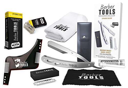 Kit de afeitado  Cuchilla intercambiable + 40 cuchillas dobles (80 hojas sencillas) + paño + barra de alumbre + funda de almacenamiento + toalla de afeitado + peine plantilla (trazador de contorno)
