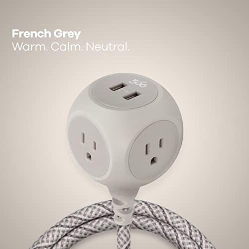 360 Electrical 360461-Fg Habitat Braided Extension Cord, French Grey, 6Ft, Includes 2.4A Dual Usb, 3 Ac Outlet, Multi Plug Outlet, Discreet Power Strip Surge Protector And Usb Charging Station #TOP3