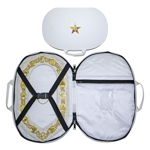Masonic OES White Chain Collar Case - Machine Embroidered (Improved Design), Freemason Carrying Bag
