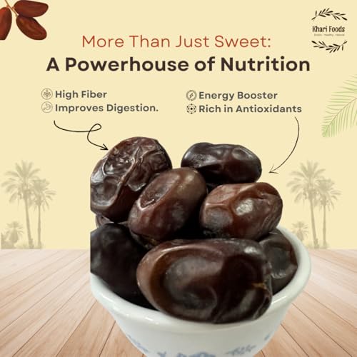 Image of Khari Foods Premium Black Kimia Dates, High Fibre, Soft Khajur /khajoor, Energy Booster, Clean Health Snacks (400g) (Pack of 2)