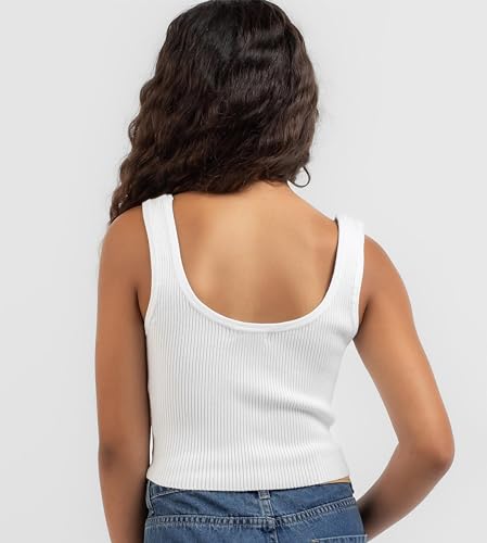 Image of KYDA KIDS Girl's Casual Sleeveless Solid Cotton Rib Knitted Square Neck Crop Tank Top for Girls